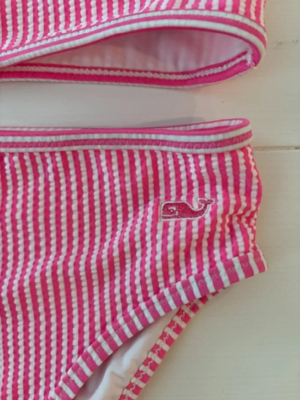 Vineyard Vines Girls Pink Seersucker Stripe Bikini 2-Piece Size 7 Sample (NWOT)